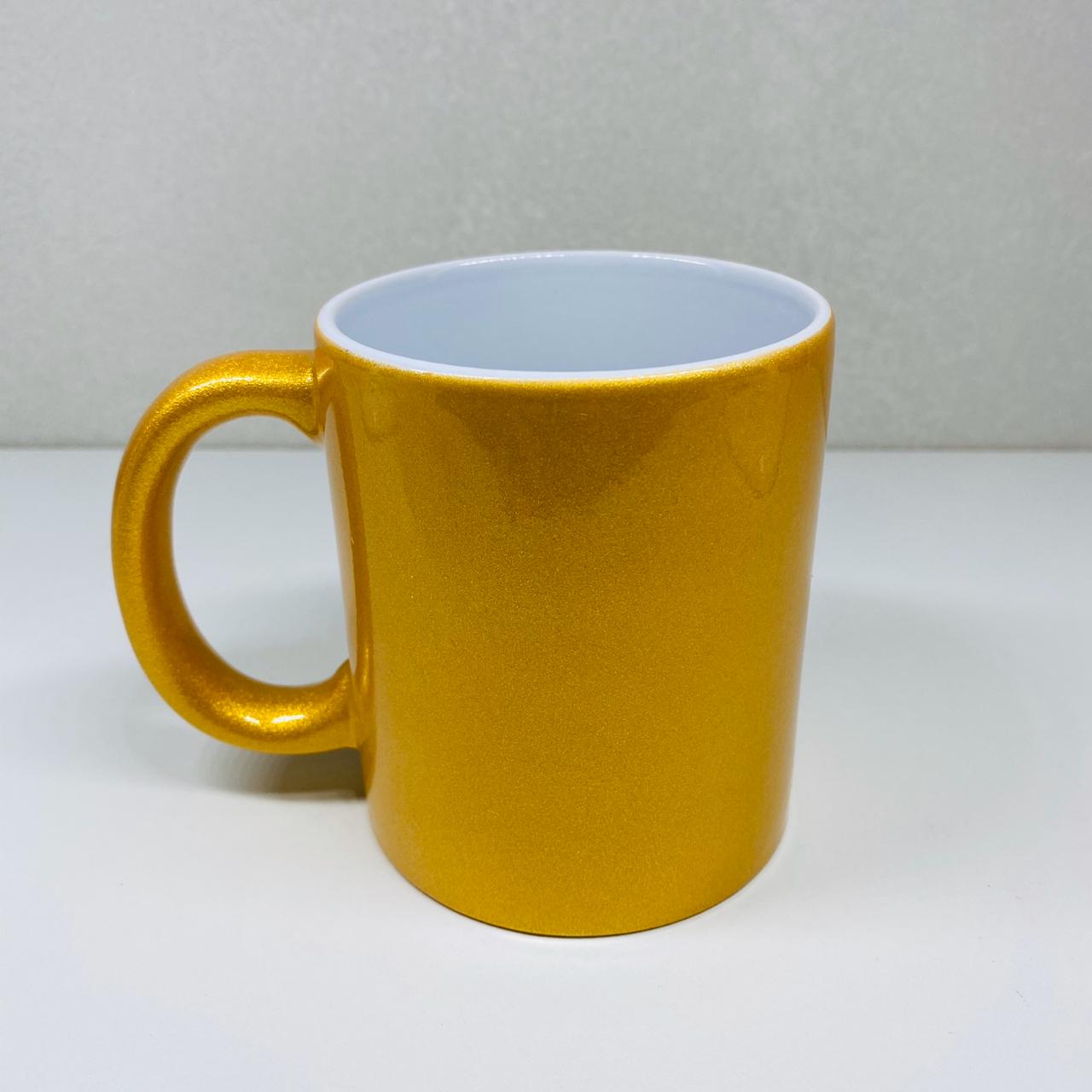  Caneca de porcelana dourada com glitter personalizada para presente feminino de luxo.